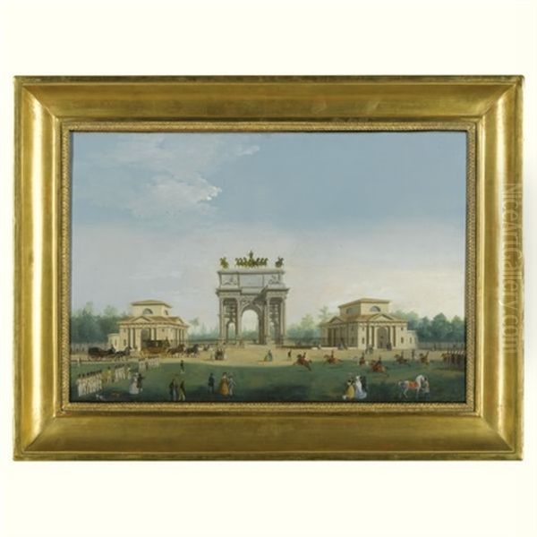 Milan, View Of The Arch Of Peace Oil Painting by Giuseppe Bernardino Bison