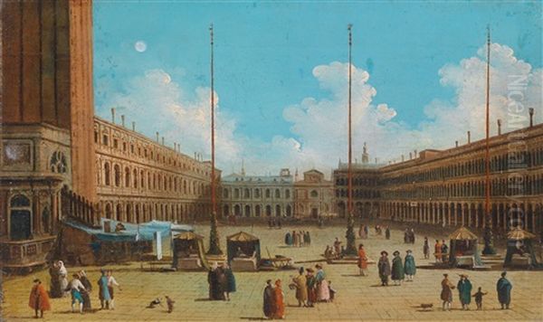 Die Piazza San Marco (+ Blick Von Der Piazzetta Auf Den Canale Grande Und Santa Maria Della Salute; Pair) Oil Painting by Giuseppe Bernardino Bison