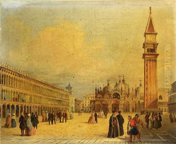 Auf Dem Markusplatz In Venedig Oil Painting by Giuseppe Bernardino Bison