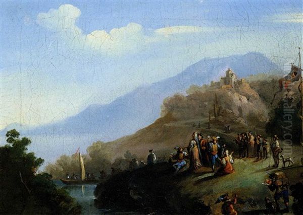 Paesaggio Fluviale Con Festa Estiva Oil Painting by Giuseppe Bernardino Bison