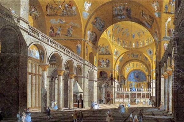 Interno Della Basilica Di San Marco A Venezia Oil Painting by Giuseppe Bernardino Bison