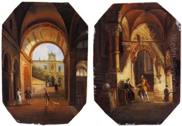 Atrio Di Palazzo Con Figure Oil Painting by Giuseppe Bernardino Bison