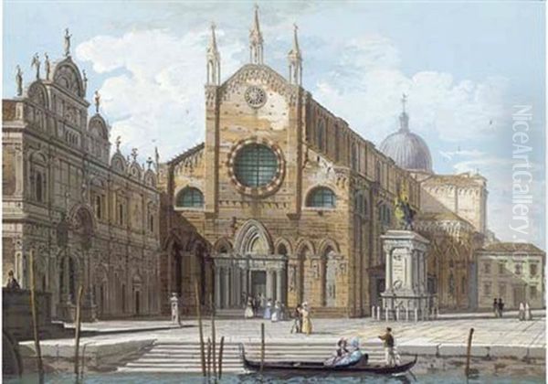 The Church Of Ss. Giovanni E Paolo, Venice, With The Scuola Di San Marco To The Left Oil Painting by Giuseppe Bernardino Bison