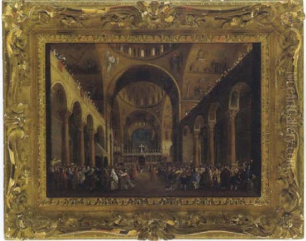 L'arrivo Del Doge Nella Chiesa Di San Marco A Venezia Oil Painting by Giuseppe Bernardino Bison