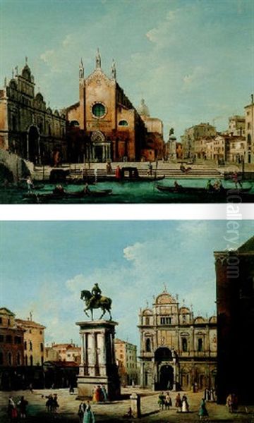 View Of S.s. Giovanni E Paolo And The Scuola Di S. Marco Looking East, Venice Oil Painting by Giuseppe Bernardino Bison