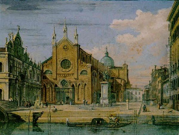 The Church Of Ss. Giovanni E Paolo And The Monument To Bartolomeo Colleoni, Venice Oil Painting by Giuseppe Bernardino Bison