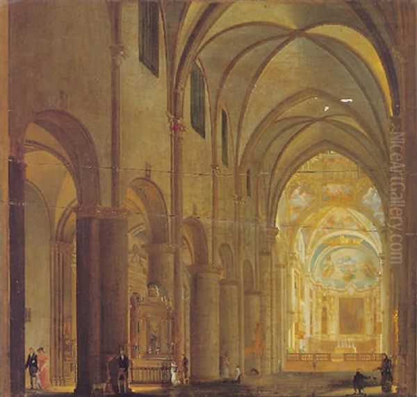 Interno Di Cattedrale Con Figure Oil Painting by Giuseppe Bernardino Bison