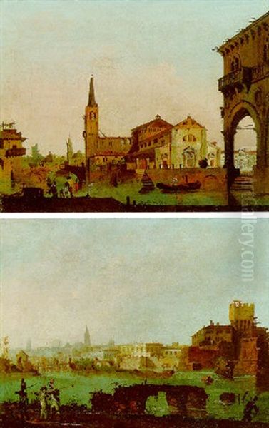 Cappricio Of A Town In The Veneto Oil Painting by Giuseppe Bernardino Bison