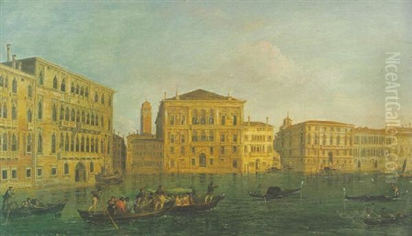 Vue De La Casa Foscari Et Du Palazzo Balbi A L'angle Du Grand Canal Oil Painting by Giuseppe Bernardino Bison