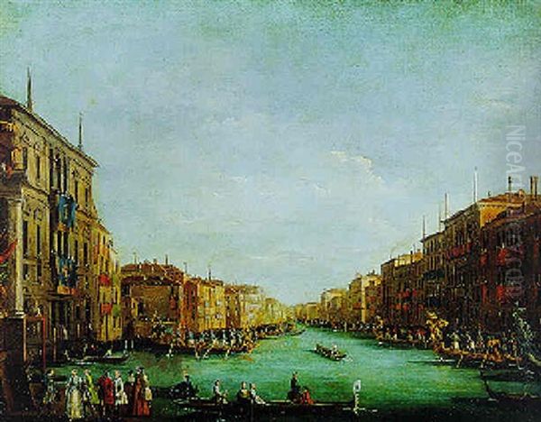 A Regatta On The Grand Canal, Venice And The Bacino, Venice, With The Return Of The Bucintoro Oil Painting by Giuseppe Bernardino Bison