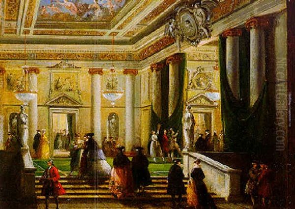 Figures In The Lobby Of La Fenice Oil Painting by Giuseppe Bernardino Bison