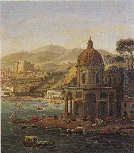 Capriccio Con Un Edificio A Pianta Centrale Con Cupola Oil Painting by Giuseppe Bernardino Bison