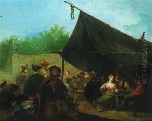 A Party Of Merrymakers Drinking Under An Awning Oil Painting by Giuseppe Bernardino Bison