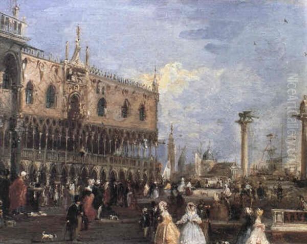 La Piazzetta Col Palazzo Ducale Oil Painting by Giuseppe Bernardino Bison