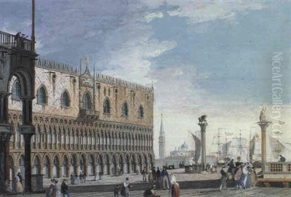 La Piazzetta Col Palazzo Ducale Oil Painting by Giuseppe Bernardino Bison