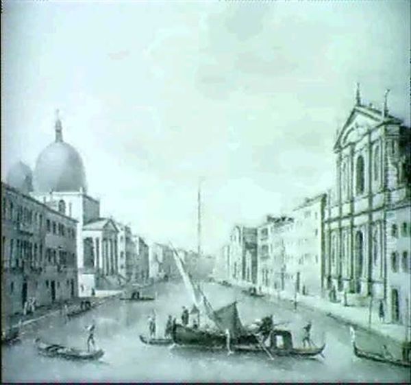 Vue D'un Canal De Venise Oil Painting by Giuseppe Bernardino Bison