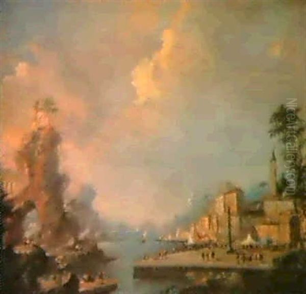 Eine Italienische Hafenstadt Oil Painting by Giuseppe Bernardino Bison