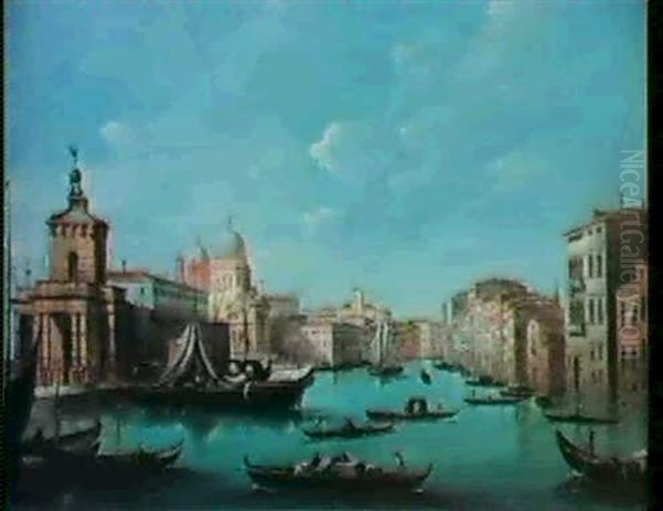 Venice: The Entrance To The Grand Canal With The Dogana     And The Church Of Santa Maria Della Salute;& Rialto Bridge Oil Painting by Giuseppe Bernardino Bison