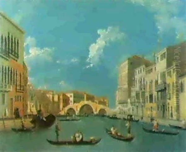 Veduta Del Canale De Cannareg-io Col Ponte Dei Tre Archi Oil Painting by Giuseppe Bernardino Bison