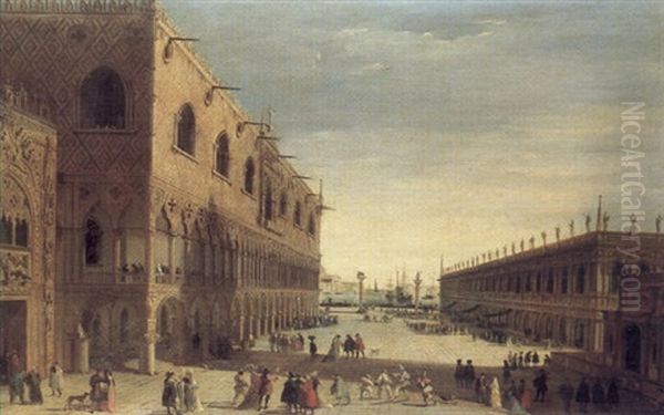 Venice, A View With The Piazzetta, Looking South Oil Painting by Giuseppe Bernardino Bison