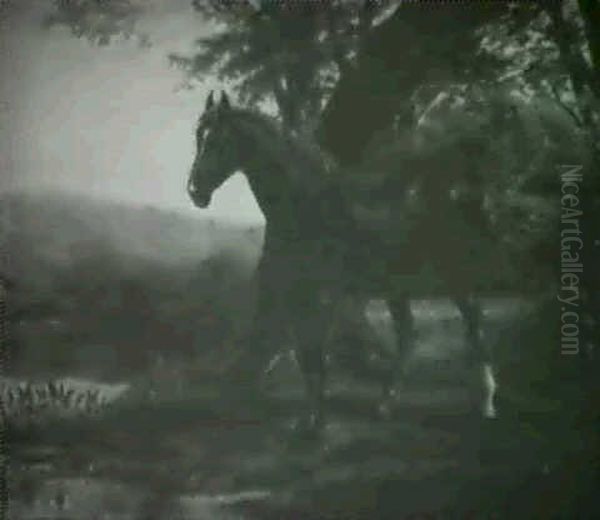 A Stallion In A Landscape Oil Painting by Henry Collins Bispham