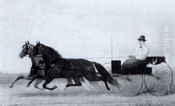 Man In A Carriage Drawn By Two Horses Oil Painting by Henry Collins Bispham