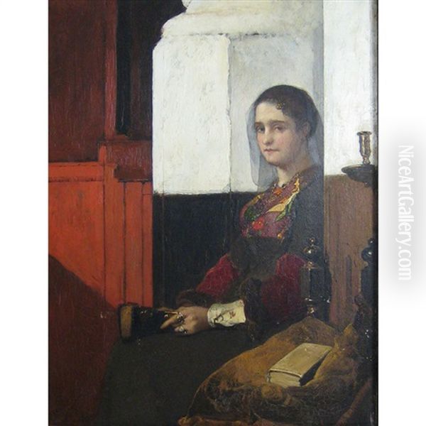 Seated Woman With Veil Oil Painting by Christoffel Bisschop