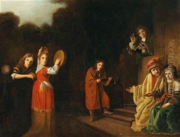 Portrait Of A Family In An Old-testament Setting Oil Painting by Cornelis Bisschop