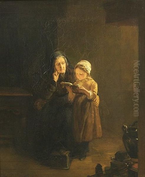 Old Lady And Child Reading Oil Painting by Kate Bisschop-Swift