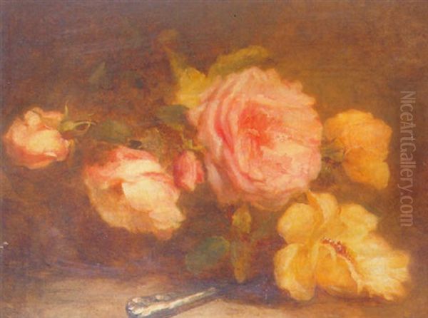 Pink Roses Oil Painting by Kate Bisschop-Swift