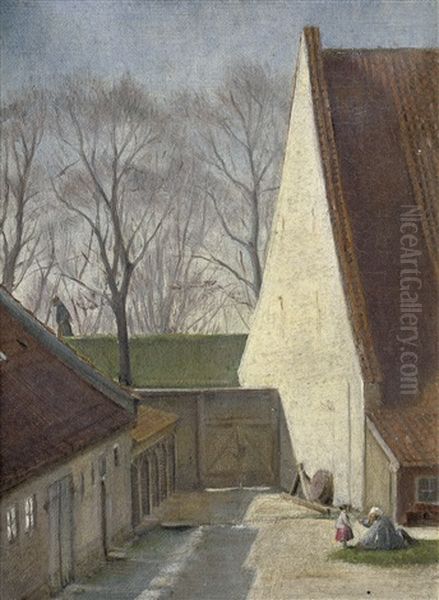 Blick Aus Dem Dachbodenfenster Des Kunstlers Auf Frederiksholmskanal In Kopenhagen Oil Painting by Rudolf Bissen