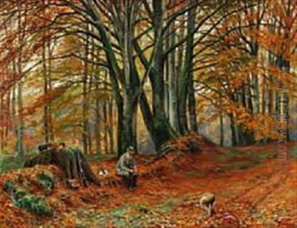 A Hunter Is Taking A Rest After The Hunt Oil Painting by Rudolf Bissen