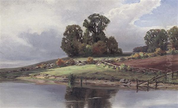 Sommerliche Weidelandschaft Mit Spiegelndem Gewasser Oil Painting by Rudolf Bissen