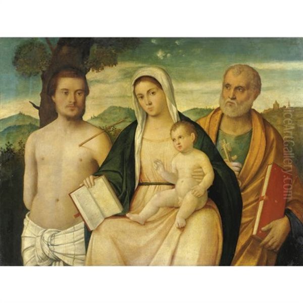 Madonna Con Bambino E Santi Sebastiano E Pietro Oil Painting by Pier Francesco Bissolo