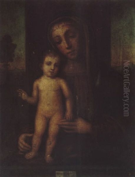 The Madonna And Child Enthroned, A Landscape Beyond Oil Painting by Pier Francesco Bissolo