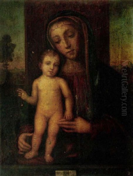 The Madonna And Child Enthroned, A Landscape Beyond Oil Painting by Pier Francesco Bissolo