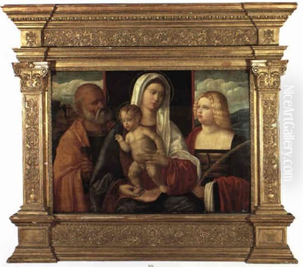 The Virgin And Child With St. Peter And A Female Saint Oil Painting by Pier Francesco Bissolo