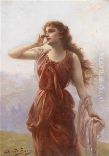 Eine Junge Rotgekleidete Frau Mit Sehnsuchtsvollem Blick Oil Painting by Edouard Bisson