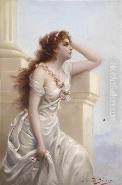 Eine Junge Frau Mit Rosen Bekranzte Schonheit Oil Painting by Edouard Bisson