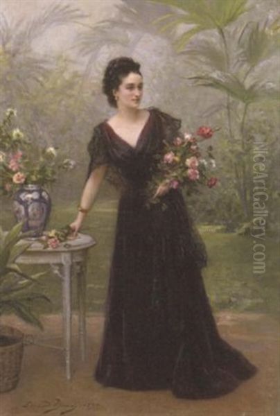 Jeune Femme Au Bouquet De Roses Oil Painting by Edouard Bisson