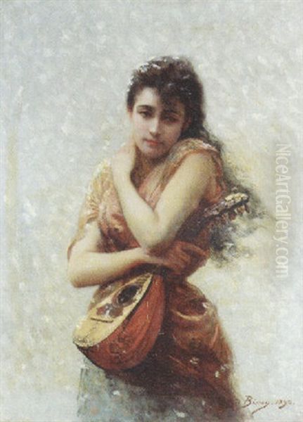 The Mandoline Player Oil Painting by Edouard Bisson