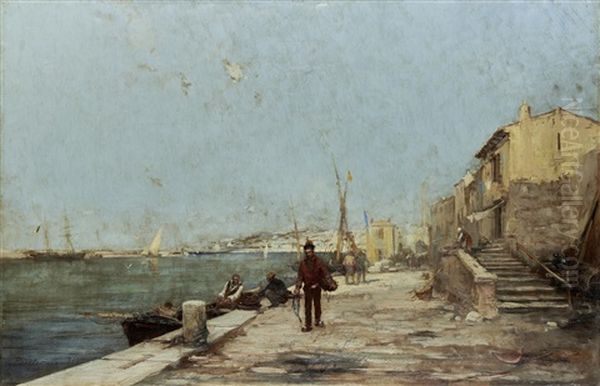 On The Quay Oil Painting by Paul Bistagne