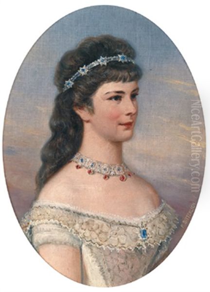 Portrat Der Kaiserin Elisabeth Von Osterreich Mit Diadem Oil Painting by Richard Bitterlich