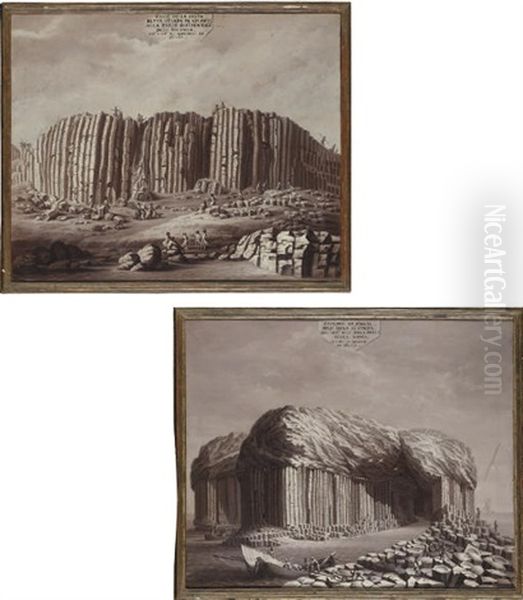 The Giant's Causeway, Ireland (+ Fingal's Cave, Scotland; Pair) Oil Painting by Antonio de' Bittio