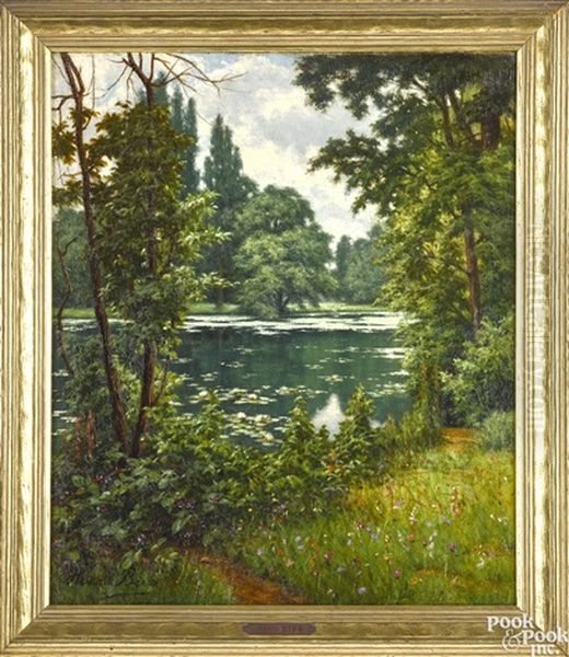 Landscape With Lake Oil Painting by Henri Biva