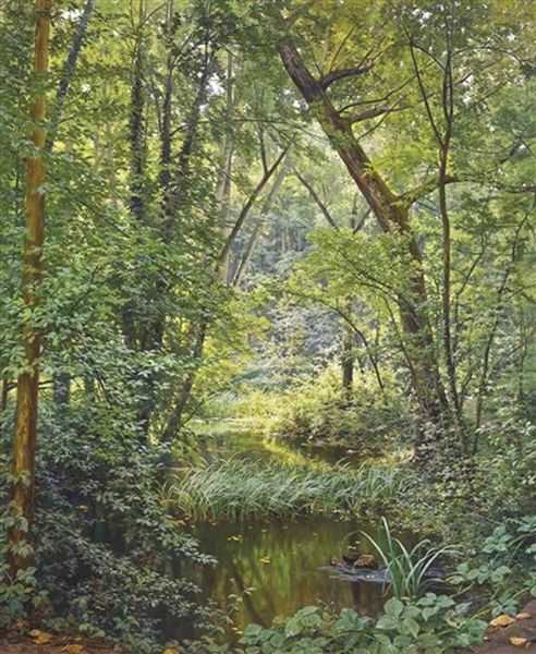 The Woodland Pool Oil Painting by Henri Biva