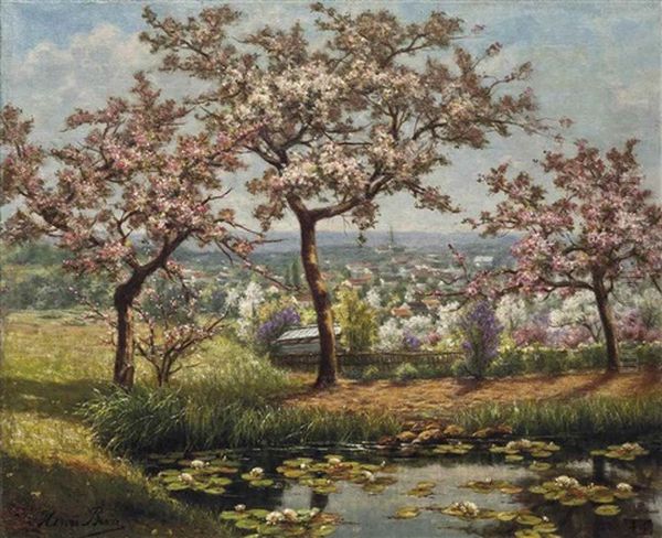 A Garden In Blossom Oil Painting by Henri Biva