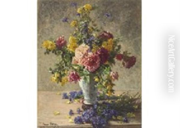 Mixed Flowers In A Vase Oil Painting by Henri Biva