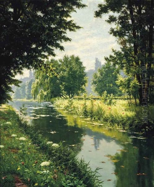 A Tranquil River Oil Painting by Henri Biva