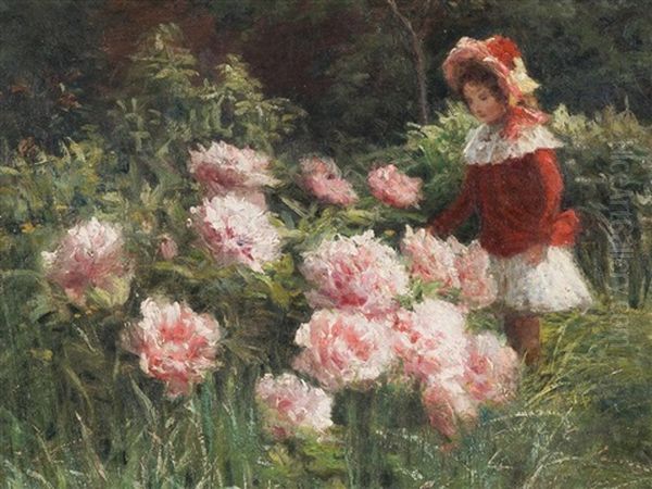 Girl In The Garden Oil Painting by Henri Biva